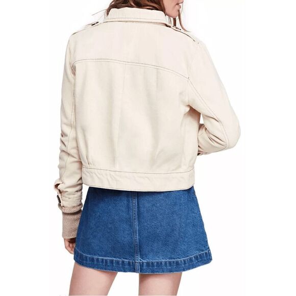 Free People Ivory Ecru Eisenhower Button Up Jean Jacket Small - Picture 10 of 10